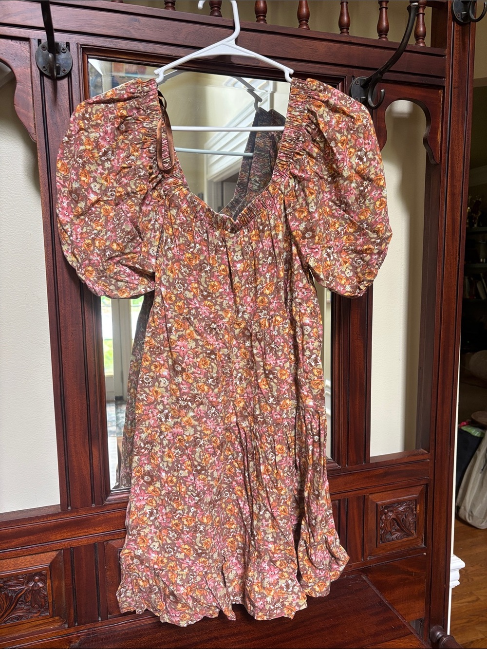 wild fable Floral Puff-Sleeve Mini Dress - Brown Pink